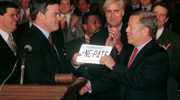 Connecticut Governor John Rowland and Patriots owner Robert Kraft.